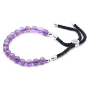 Silver Plated Gemstone Black String Bracelet - Amethyst