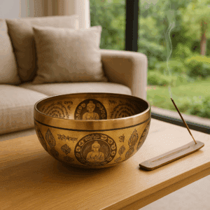 Tibetan Healing Engraved Singing Bowl – Five Buddhas (21cm)